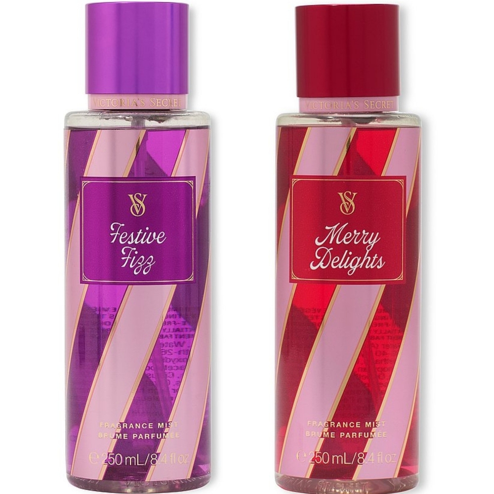 Victoria's Secret Merry Delights & Festive Fizz Fragrance Body Mist Set of 2 NEW
